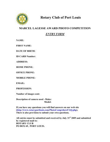 ENTRY FORM - Rotary Club of Port Louis