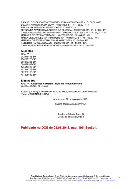 1 1. ClassificaÃ§Ã£o Definitiva - Faculdade de Odontologia - Unesp