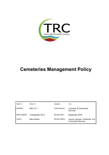 Cemetery Management Policy - Tablelands Regional Council