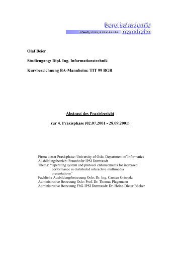 Olaf Beier Studiengang: Dipl. Ing. Informationstechnik - IfI
