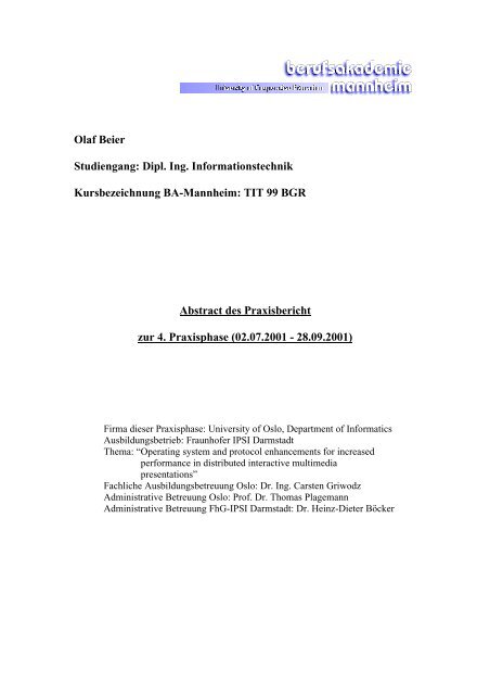 Olaf Beier Studiengang: Dipl. Ing. Informationstechnik - IfI