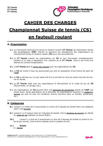 CAHIER DES CHARGES Championnat Suisse de tennis (CS) en ...