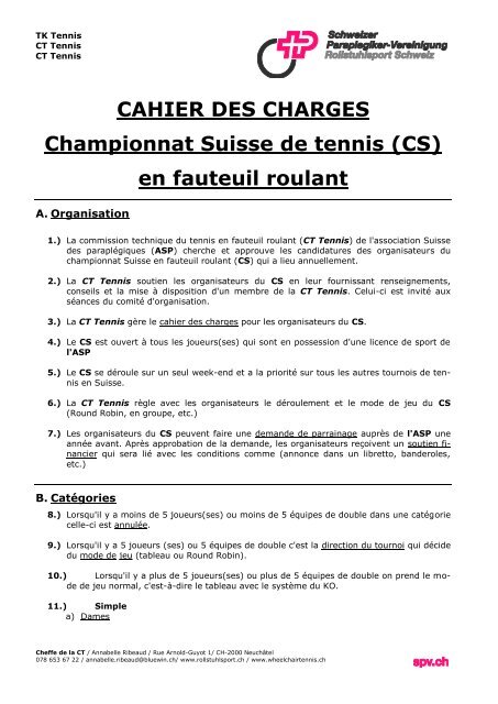 CAHIER DES CHARGES Championnat Suisse de tennis (CS) en ...