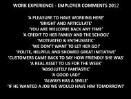 work experience - employer comments 2012 - Mangotsfield School