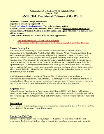 Anthropology 304: (Section304:51, Schedule 10201) - CSUF ...