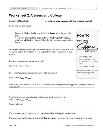 Worksheet 2: Careers and College - Bridges