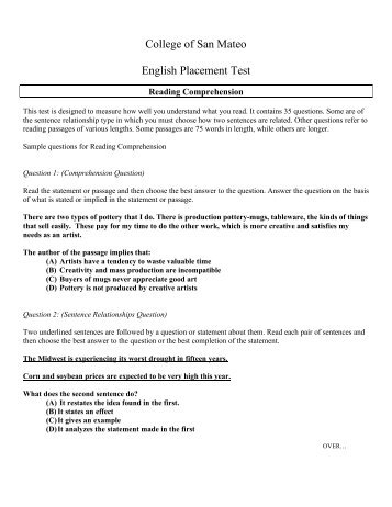 College of San Mateo English Placement Test