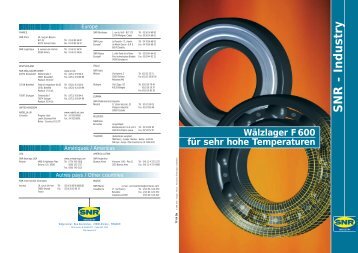 SNR - Industry Wälzlager F600 für sehr hohe ... - NTN-SNR Portal