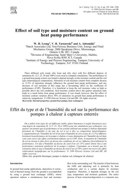 Effect of soil type and moisture content on ground heat pump ...