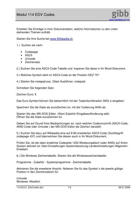 Modul 114 Edv Codes