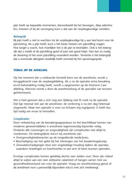 binnenwerk anesthesie:brochure A5 anesthesie - Bronovo Ziekenhuis