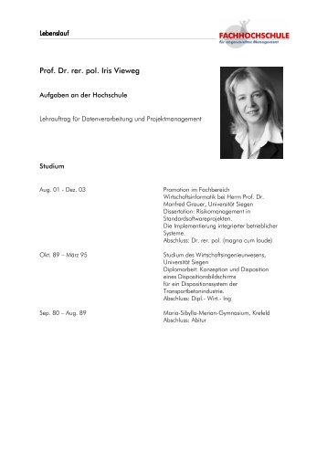 Prof. Dr. Iris Vieweg - Fachhochschule fÃ¼r angewandtes Management