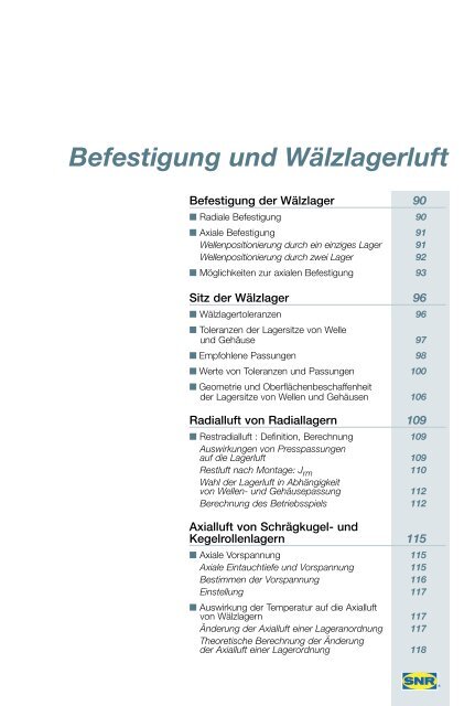 Befestigung und Wälzlagerluft - NTN-SNR Portal