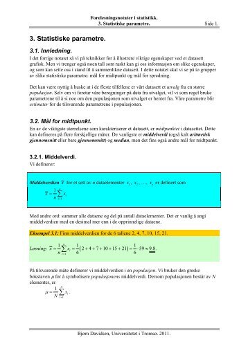 Statistiske parametre - Universitetet i TromsÃ¸