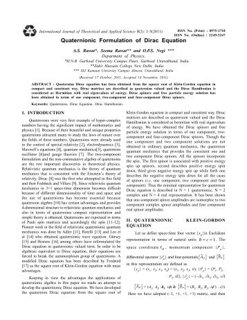 Quaternionic Formulation of Dirac Equation - Researchtrend.net