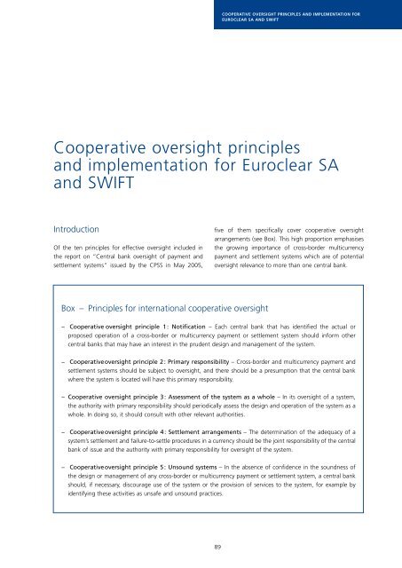 Cooperative oversight principles and implementation for Euroclear ...