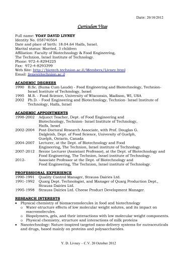 Curriculum Vitae - The Faculty of Biotechnology and Food Engineering