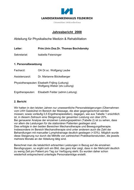 Jahresbericht 2008 Abteilung für Physikalische Medizin ...