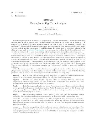 EXAMPLES Examples of Egg Data Analysis - John Walker's Fourmilab
