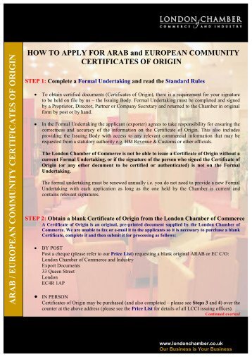 how to apply for arab certificate of origin - London Chamber of ...