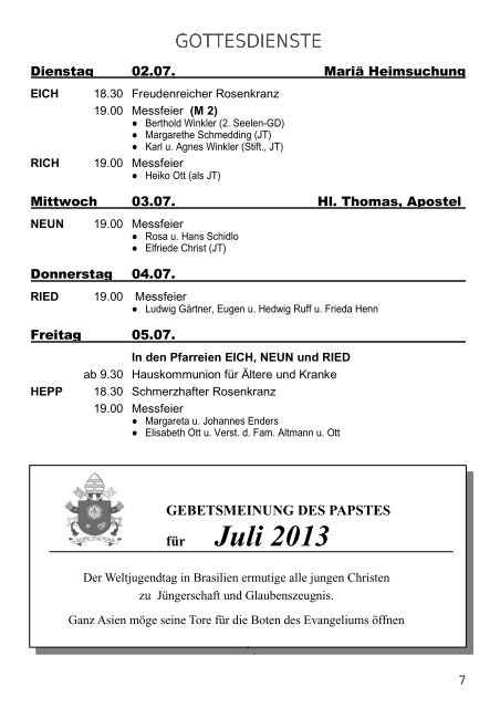 Gottesdienstordnung und Pfarrbrief vom 23.06.13 - Neunkirchen ...