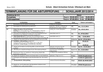 Terminplan Abitur 2014 - Albert-Schweitzer-Schule