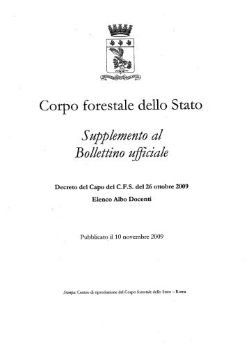 Corpo forestale dello Stato Supplemento al Bollettino ufficiale