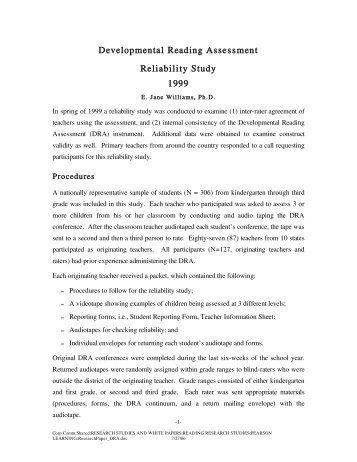 Developmental Reading Assessment Reliability Study 1999 - Pearson