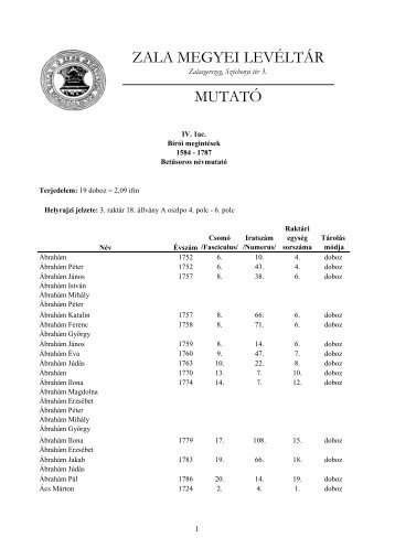 MutatÃ³ - Zala Megyei LevÃ©ltÃ¡r