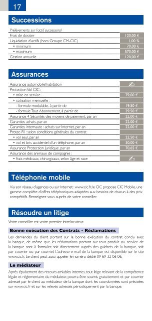 Prix de nos principaux produits et services aux Particuliers - CIC