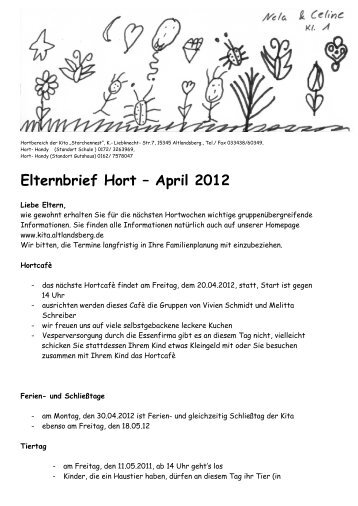 Elternbrief Hort â April 2012 - der Kita Storchennest in Altlandsberg