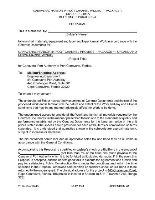 ADDENDUM 1 TO BID DOCUMENTS FOR ... - Port Canaveral