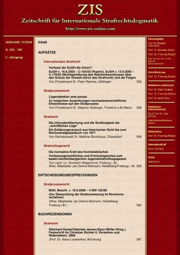 Inhalt AUFSÃƒÂ„TZE ENTSCHEIDUNGSBESPRECHUNGEN ... - ZIS