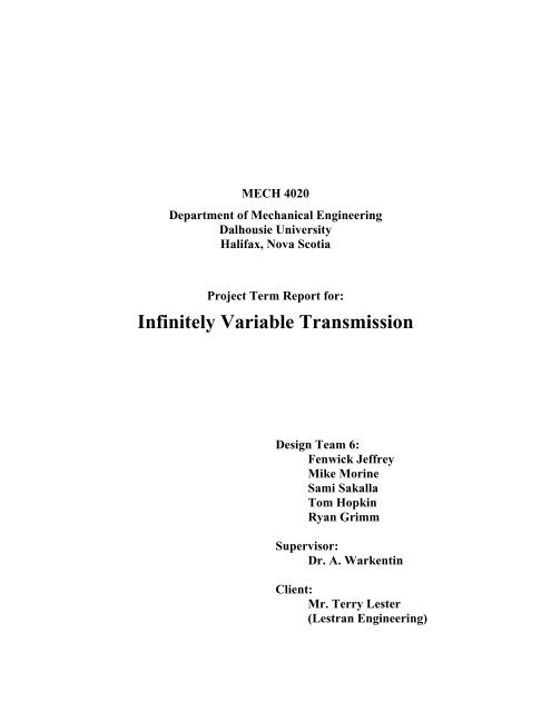 Infinitely Variable Transmission Mechanical Engineering 