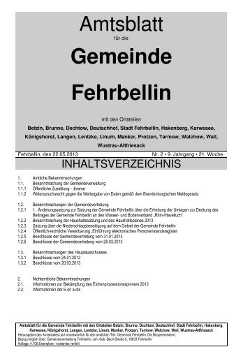 Gemeinde Fehrbellin - verwaltung.gemeinde-fehrbellin.de