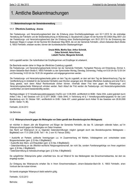 Gemeinde Fehrbellin - verwaltung.gemeinde-fehrbellin.de