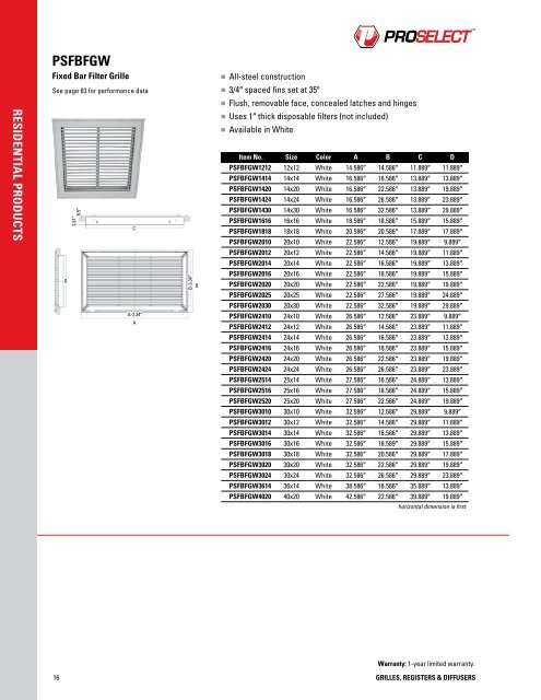 RESIDENTIAL & COMMERCIAL Grilles, Registers & Diffusers