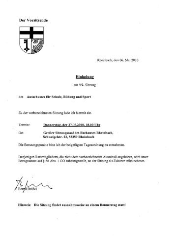 Der Vorsitzende Einladung - UWG Rheinbach
