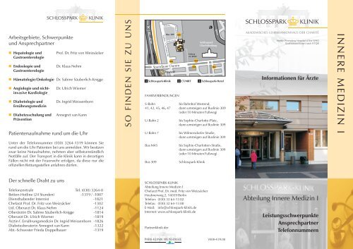 Informationen für Ärzte - Schlosspark Klinik