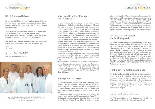 Informationen für Ärzte - Schlosspark Klinik