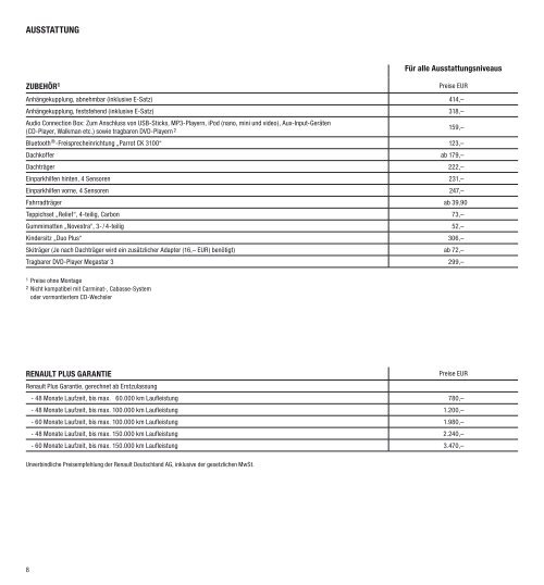 Renault vel satis PReise und ausstattungen