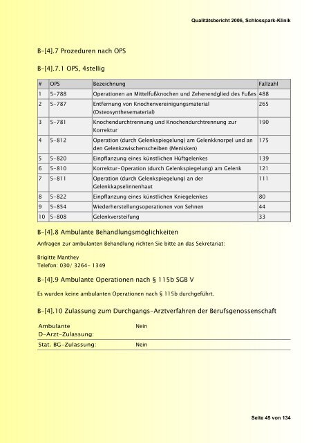 Qualitätsbericht, Schlosspark-Klinik [261100229]