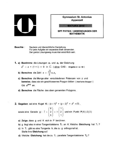 Mathematik - Gymnasium St. Antonius Appenzell