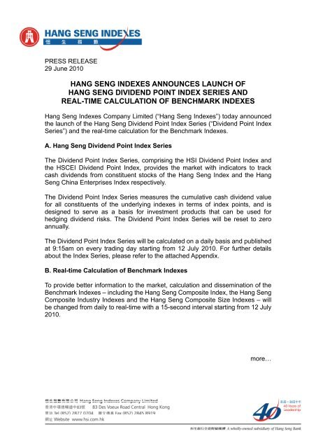 hang seng indexes announces launch of hang seng dividend point ...