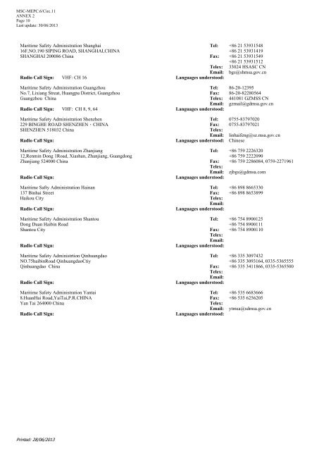 SOPEP National Operational Contact Points - IMO