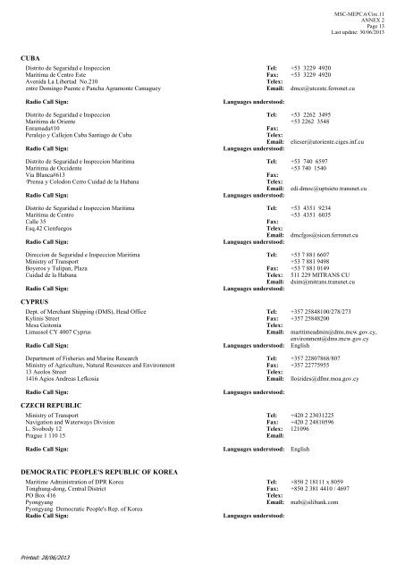 SOPEP National Operational Contact Points - IMO