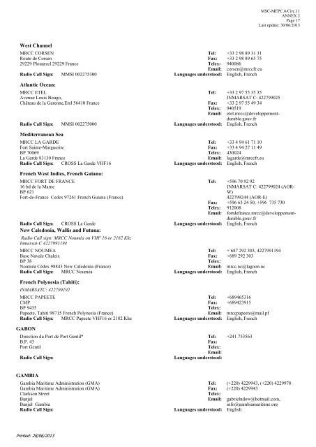 SOPEP National Operational Contact Points - IMO