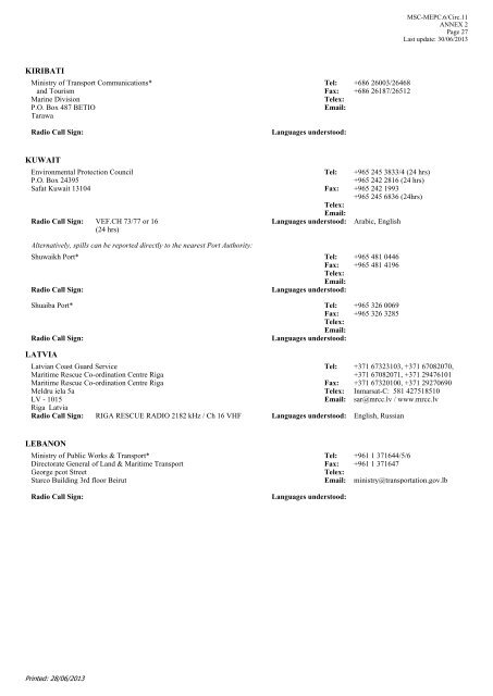 SOPEP National Operational Contact Points - IMO