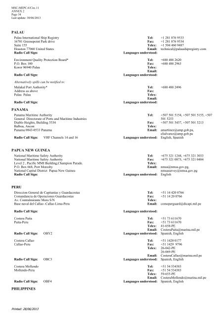 SOPEP National Operational Contact Points - IMO