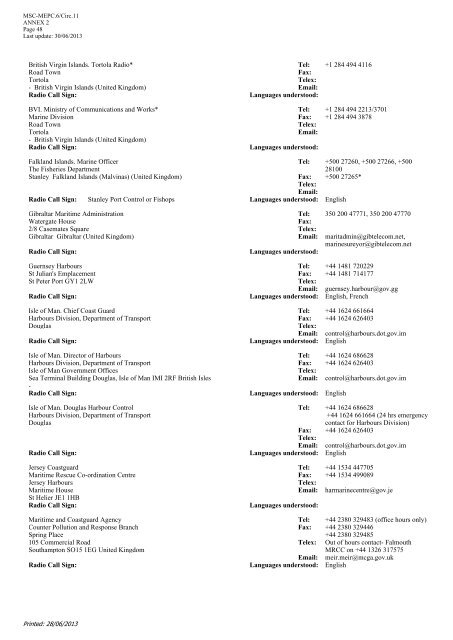 SOPEP National Operational Contact Points - IMO